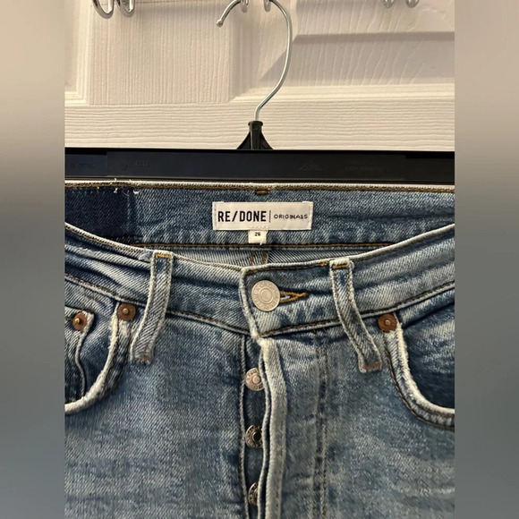 Re/Done Originals 2019 High Rise Stove Pipe Raw Hem Light Wash 190-3WSTV27 - Picture 6 of 7